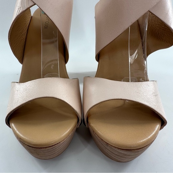 Sergio Rossi heels size 7.5 bone light pink Italian leather wooden platforms - Picture 3 of 14
